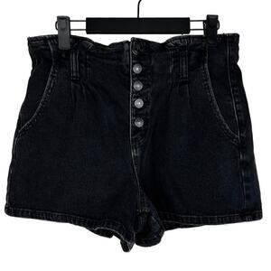 American Eagle Black Denim Paperbag High Rise Mom Shorts Size 6 Button Fly